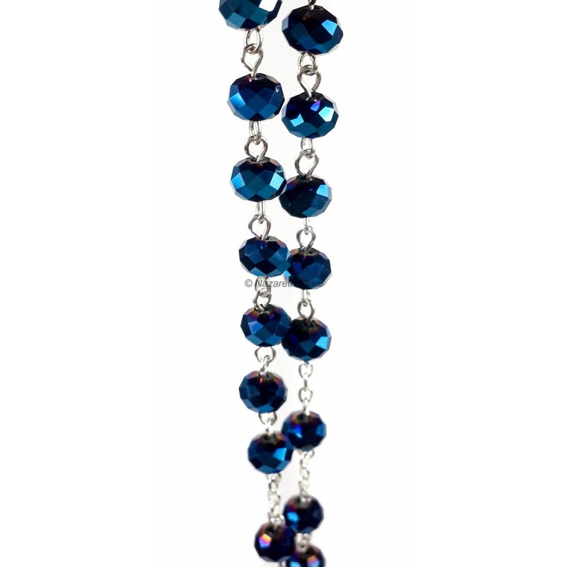 Nazareth Store Deep Blue Crystal Beads Rosary Catholic Necklace Holy