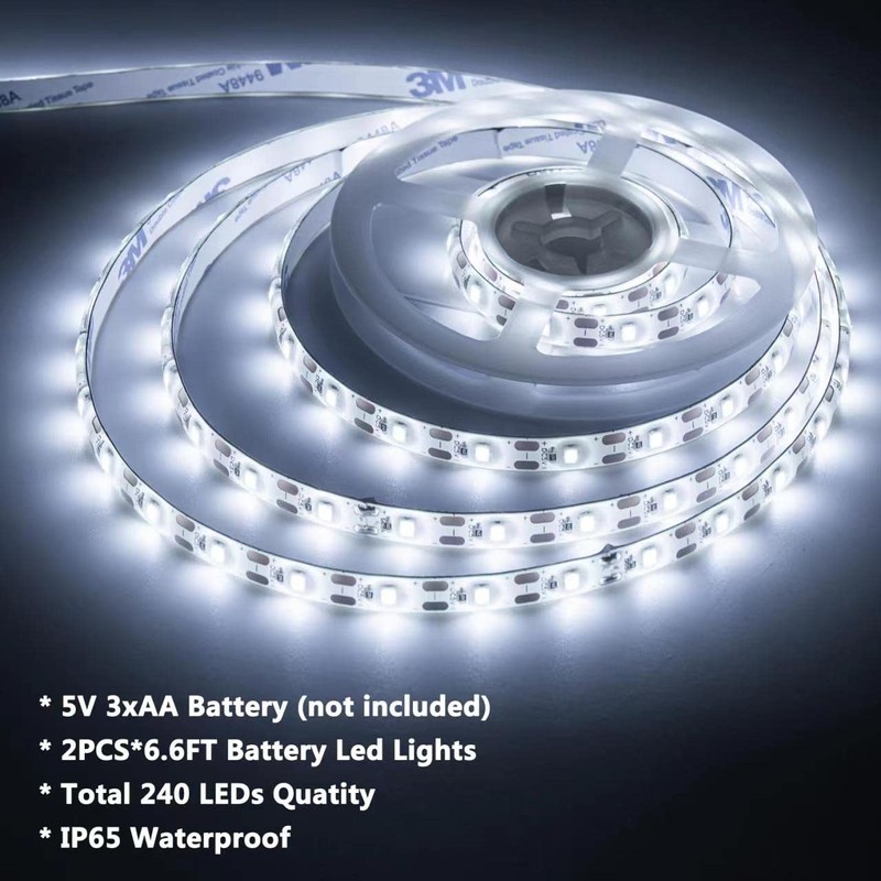 JUNWEN Battery Operated LED Strip Lights with Remote Daylight White,