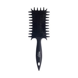 Red By Kiss Curl Art Styler – Dual Brush Design with Nylon & Boar Bristles, 3-Sided Edge Comb, Enhances Curl Definition & Shine, Gentle Glide with No Damage (Double Bristle, Black)