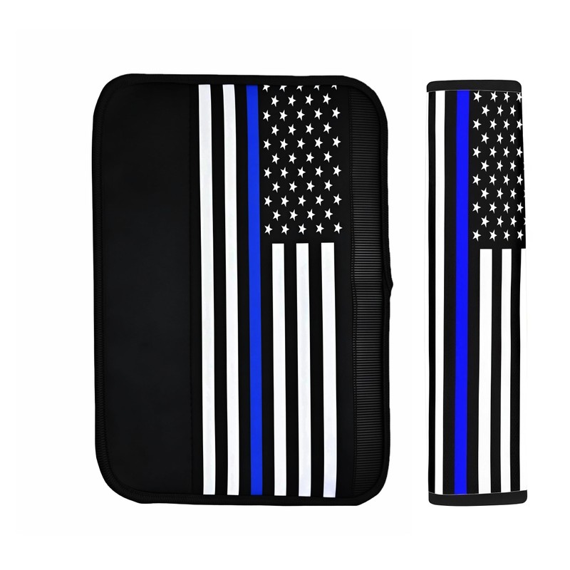 Xalvoria 2-Pack USA Flag Thin Blue Line Seat Belt Pads