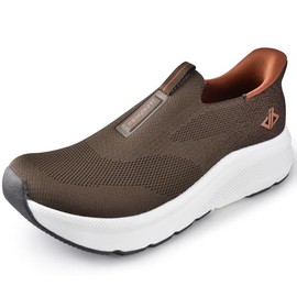 JACKSHIBO Mens Slip Ins Free up Hands Shoes Wide Toe Box Arch Support Orthopedic Walking Sneakers Cushioned Thick Zero Drop Sole Metatarsal Pads Brown Size 12.5