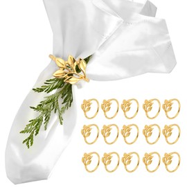 16Pcs Napkin Rings Set, Gold Leaf Napkin Rings, Metal Napkin Holders Buckles, Table Napkin Rings for Christmas, Thanksgiving, Wedding, Party, Dinner, Table Decoration