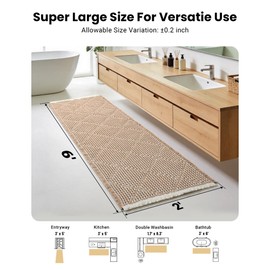 Large Bathroom Rugs 2' x 6', Long Runner Rug Waffle Bath Mat for Kitchen Rugs, Absorbent and Washable Bathroom Mat for Laundry Room, Soft Boho Runner Decor, Entryway Hallway Runner Rug No Slip