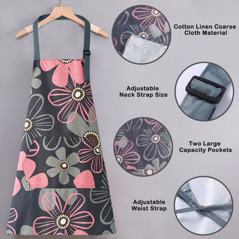 LECTNORE Chefs Kitchen Aprons, Floral Aprons for Women Adjustable Apron