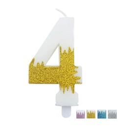 Gold Number 4 Candle, Birthday Number Candle Sparkly for Kids,Adults,Birthday Party Anniversary Milestone