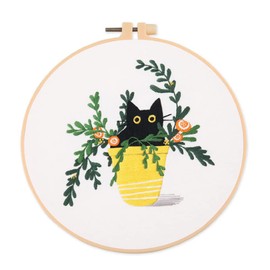 Embroidery Kit, Beginner Set, Cross Stitch Kit, DIY Embroidery Tool, Embroidery, Handicraft Kit, English Instruction Manual Included, Cute, Fashion, Beautiful, Black Cats, Plants (Cats)