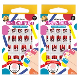 Withshan Children's Girls Nail Tips, 12 Boom, 2 Pieces / 위드샨 어린이 걸즈 네일 팁, 12 붐, 2개