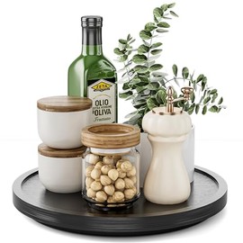 LAMU 11in Lazy Susan Organizer Turntable Vanity Tray Pine Wood Lazy Susan Turntable for Cabinet Table Top Bathroom Countertop Perfume Organizer