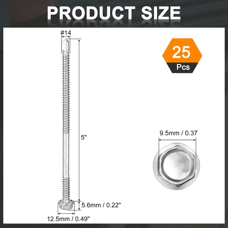 sourcing map 25Pcs #14 x 5" Self Drilling Screws, 410