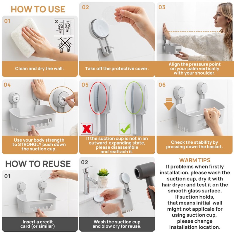 LEVERLOC Shower Caddy Suction Cup Set Shower Organizer & Soap