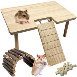 Niwaes Wooden Hamster Platform with Ladder Large Syrian Hamsters Standing Platforms with Legs Kit Wood Gerbils Climbing Bridge Toy Cage Accessories