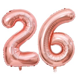 Rose Gold 26 Number Balloons, 40 Inch Giant Number 26 Balloons Foil Mylar Helium Rose Gold Number Balloons for 26th Birthday Party Supplies Anniversary Event Celebration Decorations