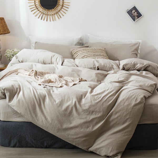 MooMee MooMee Bedding Duvet Cover Set 100% Washed Cotton Linen