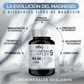Magnesio Complex 5 Citrato Magnesio Polvo, Glicinato Magnesio, Treonato, Taurato, Gluconato, Malato Con Camu Camu, C Y Vitamina D3 Magnesium...