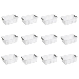 Sterilite 16228012 Small Ultra Basket, White Basket w/ Titanium Inserts, 12-Pack