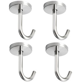 NOELAMOUR Ceiling Hooks, Hanging Hooks, Stainless Steel Hooks, Fixed, Screwed, Set of 4, with Screws and Anchors, 2.4 inches (62 mm)