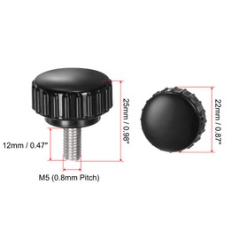 sourcing map 6pcs Knurled Clamping Knobs M5 x 12mm Metric 304 Stainless Steel Male Thread Thumb Screw on Type 22mm Plastic Round Head Threaded Hand Bolt Stud Knobs Black