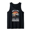 Mens Just a Boy Who Loves Badgers Vintage Sunset Boys Kids Badger Tank Top