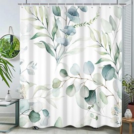 Umpoo Eucalyptus Leaves Shower Curtains Modern Aesthetics Nature Green Leaves Waterproof Washable Fabric Bathroom Decor Unique Design Shower Curtain with Hooks, 72x72 Inch