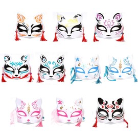 CHENLONB Fox Mask Set of 10, Fox Face, Japanese Style, Easy Installation, Halloween, Summer Festivals, School Festivals, Masquerade Balls, Costume, Accessories, Fox Mask, Bell Included (Multicolor)