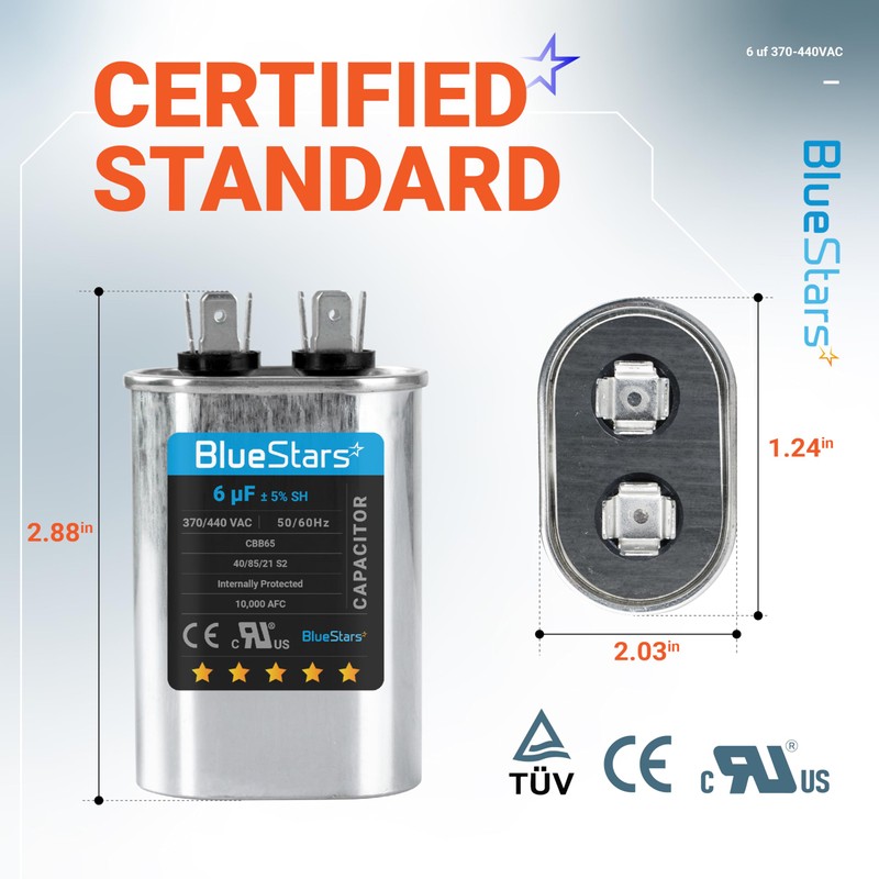 Blue Stars - 6uF mfd ± 5% 370-440VAC Oval Start