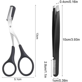 Tijeras para Cejas con Peine, 2 Pcs Perfilador Recortador de Ceja Para Hombre y Mujeres, Peine para Cejas con Peine con 1 Pinzas Depilar Cejas, para Pestañas Con Corte Facial Barba