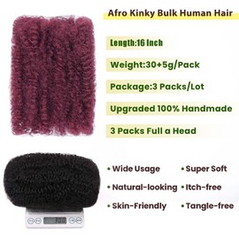 16Inch 90g Afro Kinky Bulks Hair For Mini Twist Braiding 3 Bundles Kinkys Hair For Dreadlock Extensions (30g/pack)