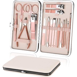 Kit de Uñas, 18 Piezas de Acero Inoxidable, Set de Manicura y Pedicura Profesional, Cortauñas de Alta Precisión, Kit Corta Uñas, Estuche de Piel Portátil, Ideal para Viaje y Hogar