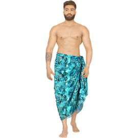 HAPPY BAY Men's Sarong Cover Ups Swim Beach Wraps One Size Sky Allover Leafs