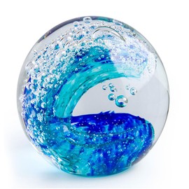 XLSJGYP Crystal Ball Ornament, Home Decor, Paperweight, Office Decor, Ocean Decor,sea Glass Art Beach Decor for Bedroom,Living Room Decorative Objects,Beachy sea Glass Jewelry (Blue-Crystal Ball)