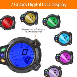Keenso Velocímetro para Moto, Digital LCD para Motocicleta con 7 Colores, Tacómetro Odómetro para Motocicleta, Cuentakilómetro para Yamaha BWS125, Medidor de Tacómetro con Multifunción Indicador