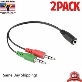 Unbranded/Generic 2x 3.5mm Headphone Mic Audio Y Splitter Cable 1 Female to Dual Male Black 8"