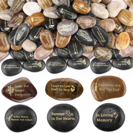 30 Pcs Memorial Stone 1.97 Inch Celebration of Life Favor Inspirational River Rock Engraved in Loving Memory Funeral Favor Decoration for Fathers Day Gift (Deep Color,Classic Style)