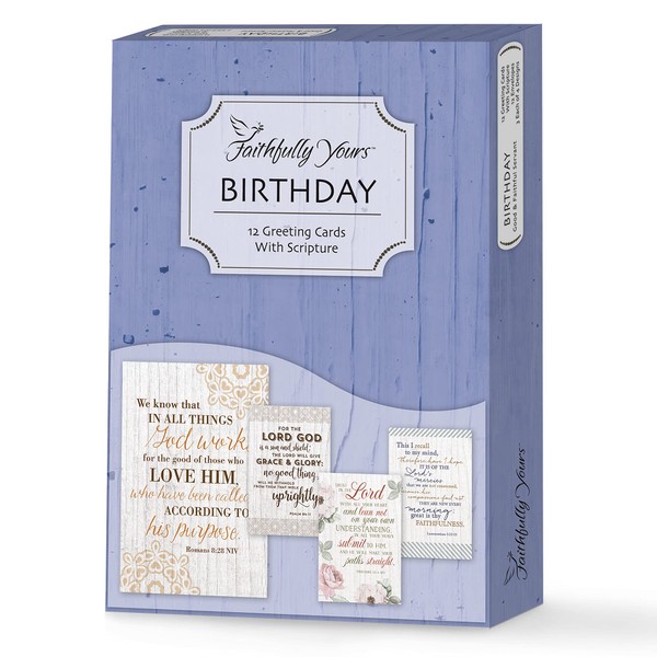 Designer Greetings Faithfully Yours Inspirational Birthday Boxed Card Assortment, Good & Faithful Servant with Biblical Scripture Verses (Box of 12 Greeting Cards with Envelopes)