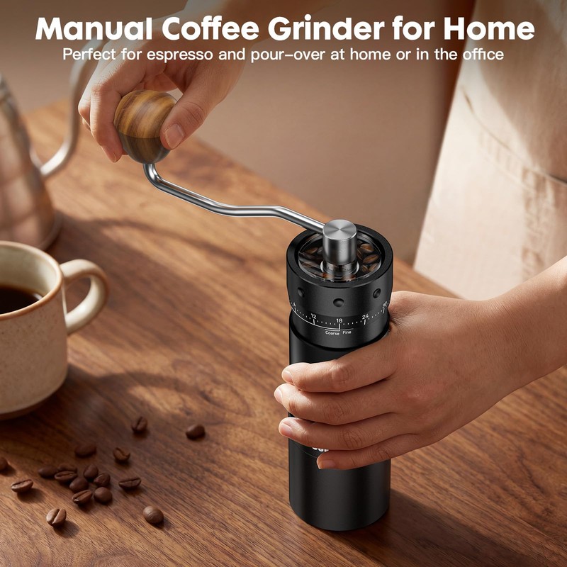 COOL KNIGHT Manual Coffee Grinder, 7-Edge SUS420 Stainless Steel Conical