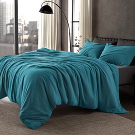 SLEEP ZONE Duvet Cover Queen Size, Stone Washed, Soft and Comfortable with Natural Wrinkles, Easy Care, Gift-Wrapped, Safe and Skin-Friendly(Teal, Queen)