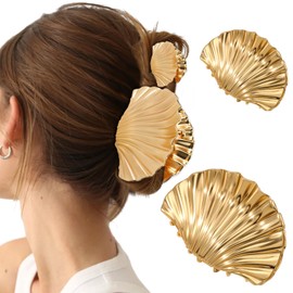 2 PCS Metal Hair Clips for Women, Durable & Elegant Seashell Gold Hair Clips for Styling, Metal Claw Clips for Thick Thin Hair, Strong Hold Decorative Hair Accessories Holiday GIfts(Large & Small)