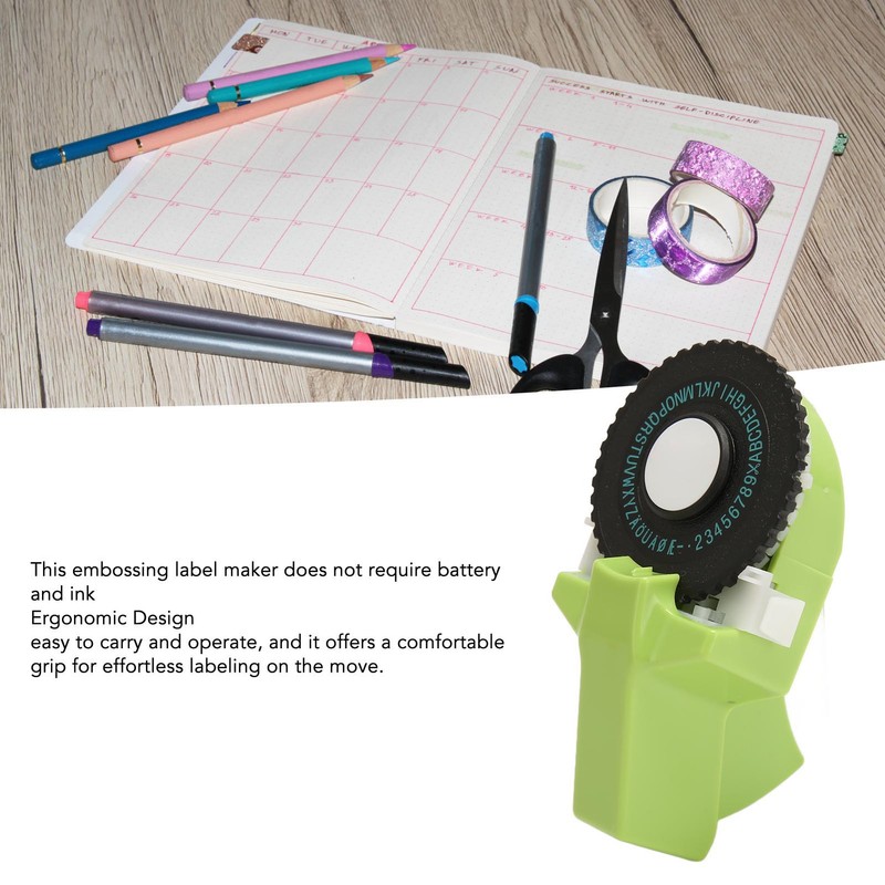 Embossing Label Maker Green Easy Operation Ergonomic Design Portable Label