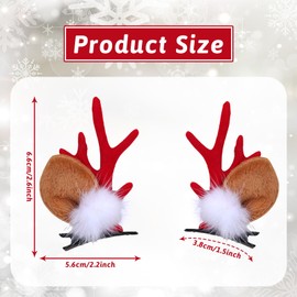 Chridtmas Hair Bow Clip Cute Fuzzy Reindeer Antlers Bow Hair Clip for Christmas Red Deer Ear Hair Clips for Girls Xmas Hair Accessories Holiday Favor Gift (red)