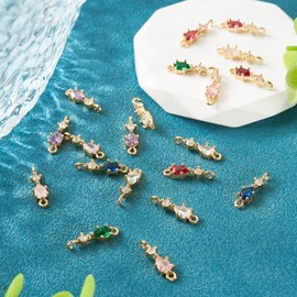 FASHEWELRY 20Pcs Real 18K Gold Plated Teardrop Charm Colorful Cubic Zirconia Crystal Charm Teardrop Link Charms for Jewelry Making Bracelet Necklace Earring Pendant Craft Supplies DIY Accessories