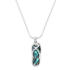Liavy's Dolphin Flip-Flop Sandal Charm Pendant Fashionable Necklace - Abalone Paua Shell - 17" Snake Style Chain - Unique Gift and Souvenir