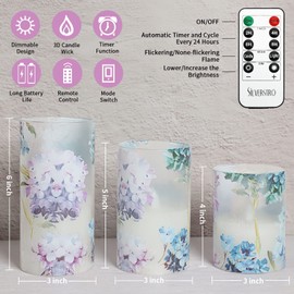 Silverstro Hydrangea Flameless Candles with Remote Blinks Glass Real Wax LED Candles - Home Party Wedding Romantic Love Theme Summer Holiday Decor - Set of 3
