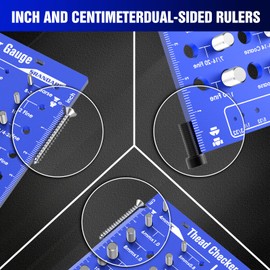 Dolenor Nut and Bolt Thread Checker Metric and Standard, Bolt and Nut Identifier Gauge and Thread Gauge,Thread Pitch Gauge with Plastic Base Fit for Horizontal and Wall-Mountable (Blue, 1)