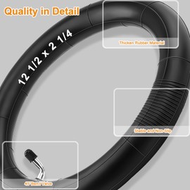 Amitor 12 1/2 x 2 1/4 (57-203) Pushchair Inner Tube, 12 Inch Bicycle Inner Tube with Silver Valve 45°, 12.5 x 2.25 Inner Tube Thickened Compatible for Pushchairs Tricycle Balance Bike Bicycle
