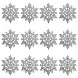 Thyonta 12PCS Christmas Sprinkles Snowflake Pendant Delicate Injection Molded Plastic Decorative Items for Festivals, Parties, Home Decorations-10CM（Silver）