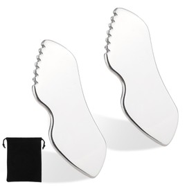 Molain Stainless Steel Gua Sha Facial Tools, Metal Detail Gua Sha Stone Face Comb Body Lymphatic Drainage Massager Face Guasha Face Sculpting Tool Skin Care with Travel Pouch(Pack of 2)