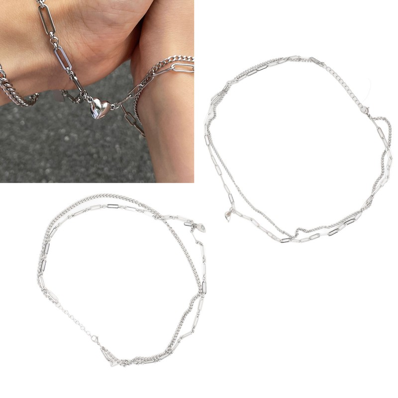 Magnetic Heart Bracelet Adjustable Personality Stackable Steel Magnetic Heart Couple