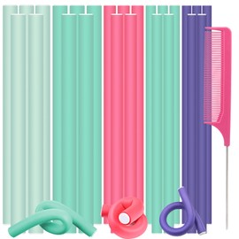 30 Pcs Hair Curling Rods Flexible Twist Foam Hair Rollers Soft No Heat Heatless Bendy Foam Hair Curls and 1 Steel Pintail Comb Rat Tail Comb for Women Girls Long and Short Hair to Sleep in