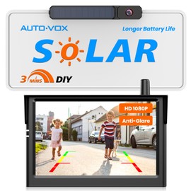 AUTO-VOX Solar Wireless Backup Camera:3 Mins DIY Installation & Upgraded 5" HD 1080P Anti-Glare Monitor, Reliable Signal for a Clear View, IP69K Waterproof Back up Camera for Car, Van, SUV, Truck