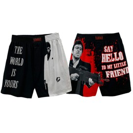 Scarface Tony Montana Men's Loungewear Pajama Boxer Shorts 2 Piece Sets Sleepwear, Black/Black, X-Large